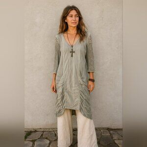 XCVI Ruffle Shirt Dress Size S Lace Long Sleeve Lagenlook Wearables V Neck